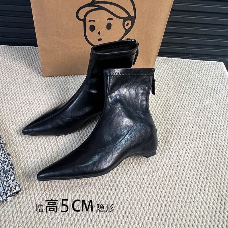 复古内增高5CM尖头短筒瘦瘦靴女