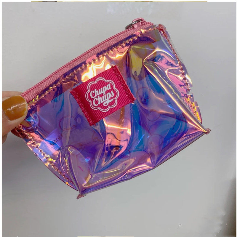 日本新款镭射包棒棒糖图案迷你包少女心收纳包亮色可爱化妆包钱包