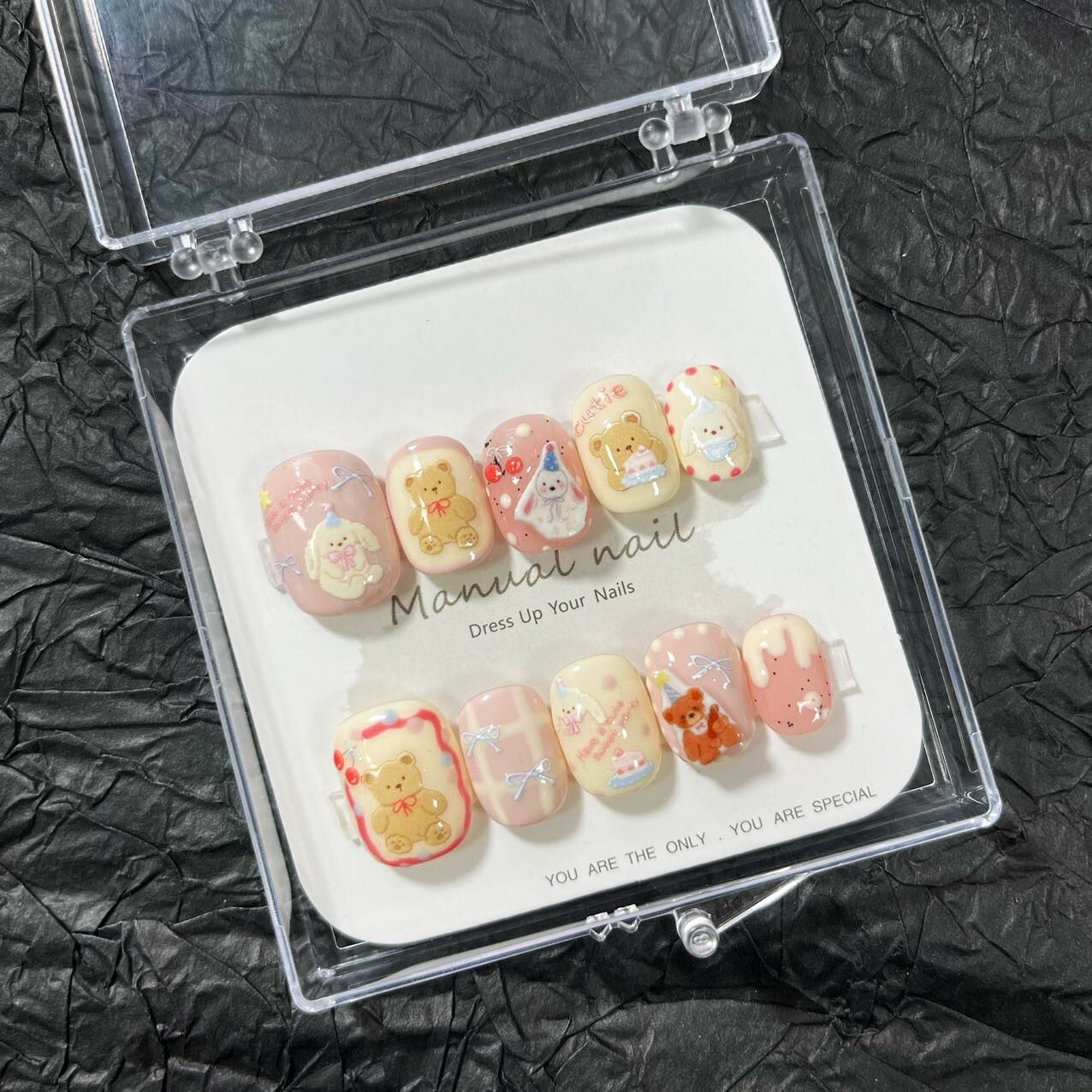 小怡家【小熊patty】纯手工制作可爱卡通少女短圆穿戴美甲贴片