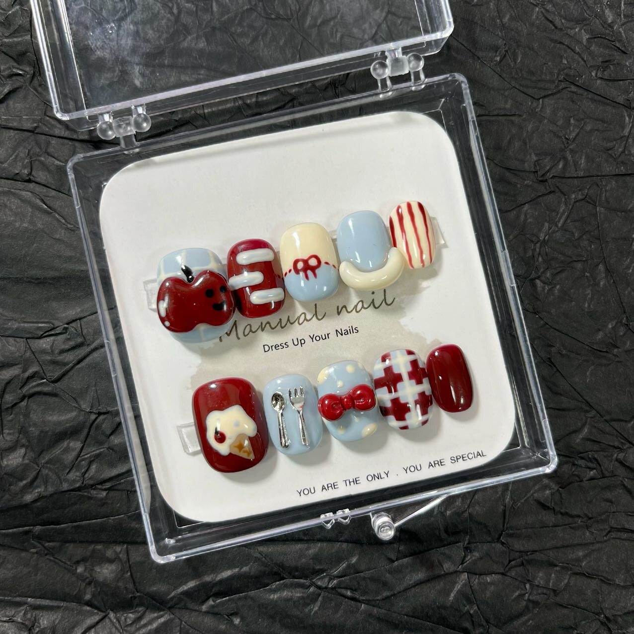 小怡家|【奶油巧克力】手工制精致百搭短圆穿戴美甲贴片可拆卸