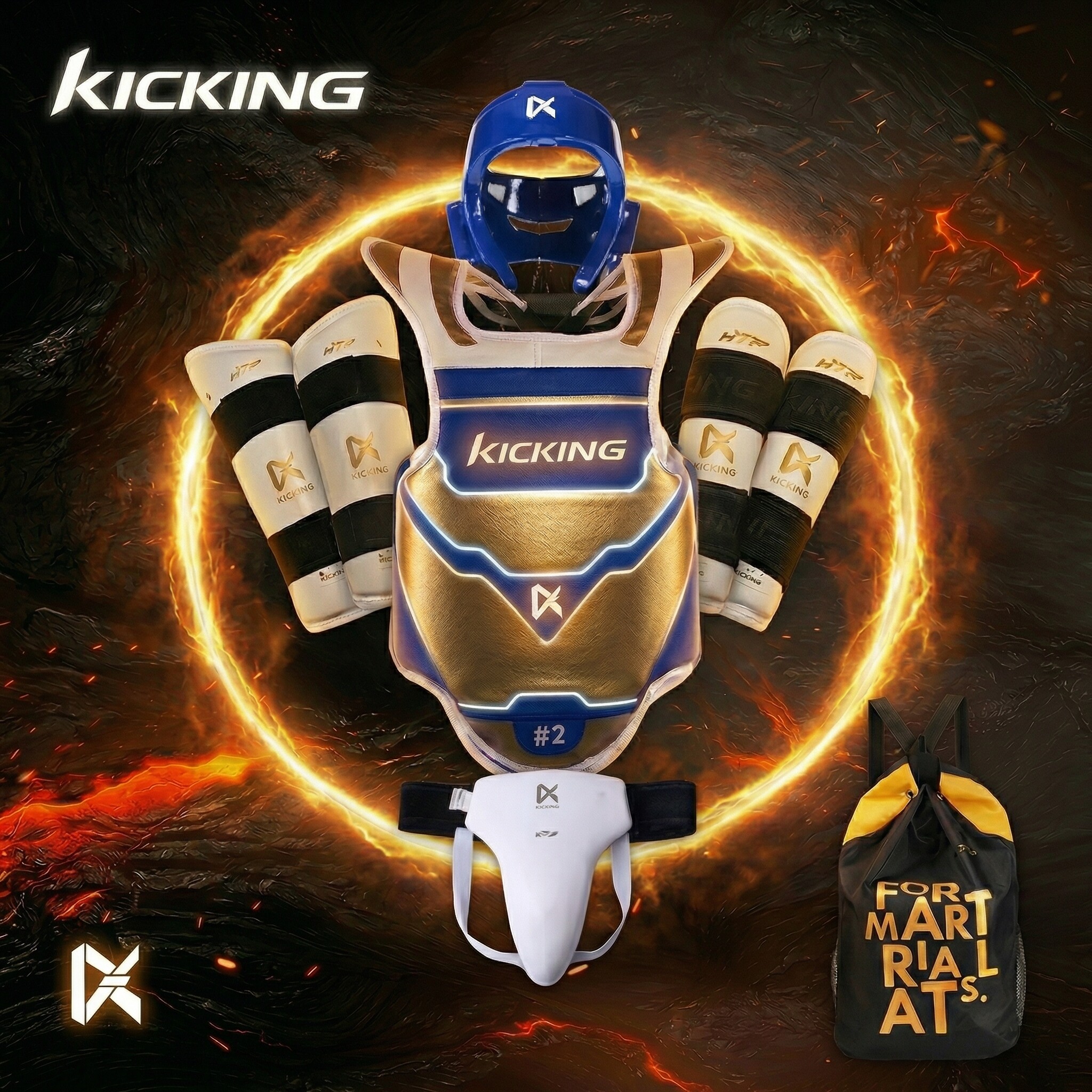 极擎跆拳道护具KICKING儿童护具全套面罩比赛护胸护手护脚八件套