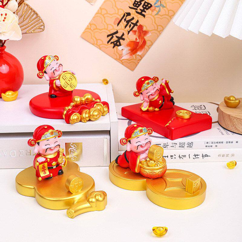 工位支架好运桌面实用财神摆件装饰品公仔手机创意相伴树脂财神爷