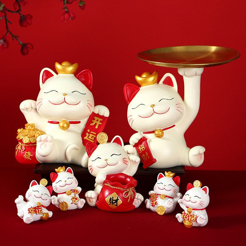 创意招财猫托盘收纳大号摆件家居客厅装饰玄关钥匙收纳摆饰乔迁礼图片