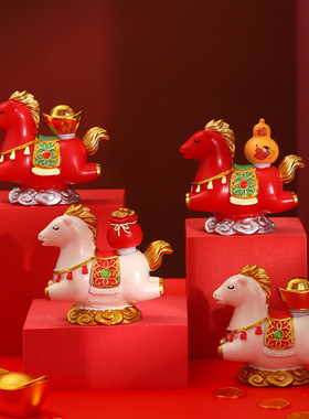 爆款新年礼物马年吉祥马上发财桌面装饰品年会伴手礼国潮公仔摆件