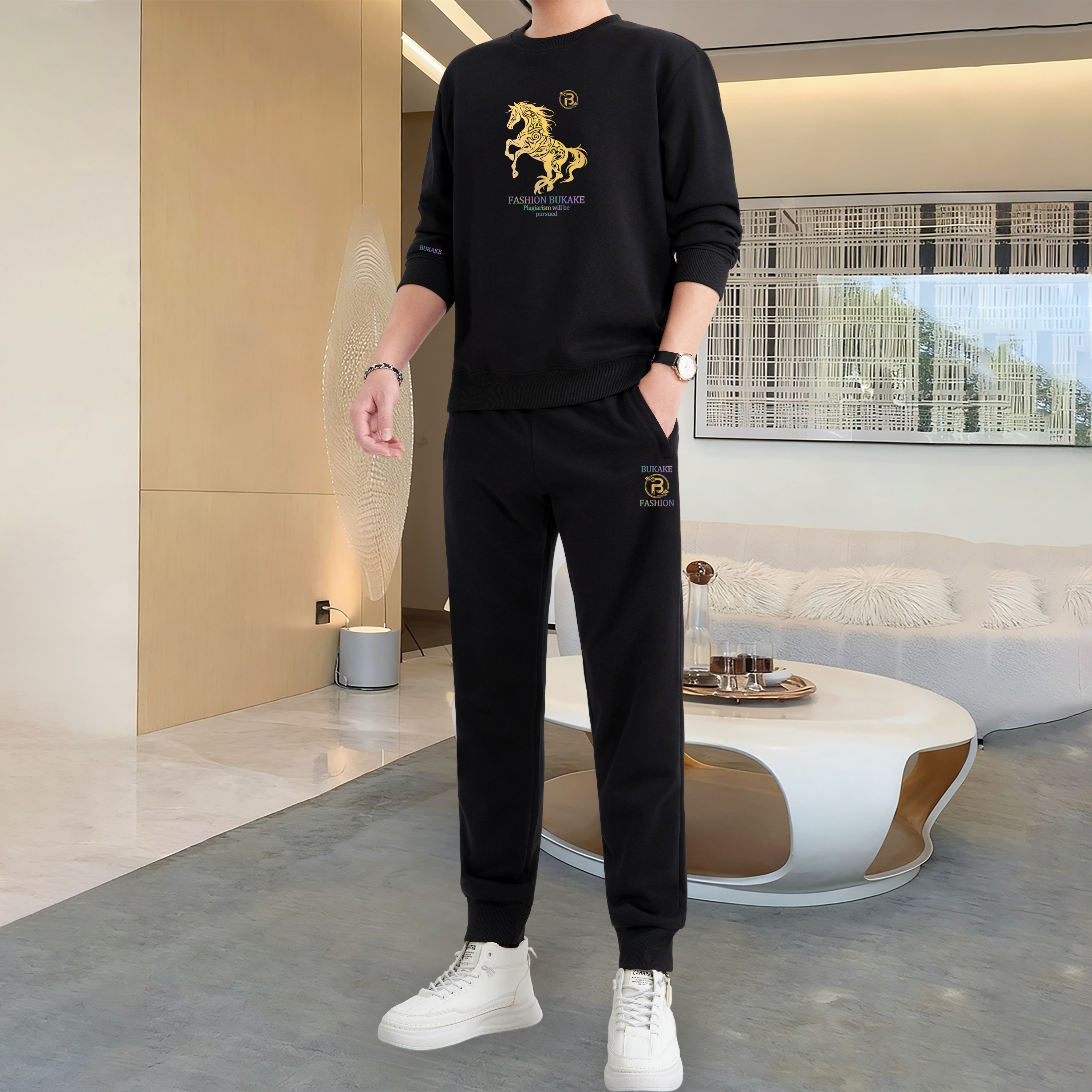 休闲运动卫衣套装男士2025秋冬季马年新款长袖搭配时尚男装两件套