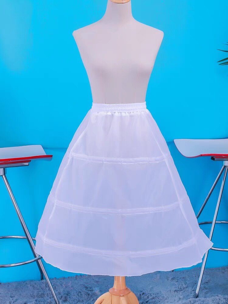 儿童礼服裙撑花童中长款可调节公主蓬蓬裙松紧系带三钢白色衬裙女图片