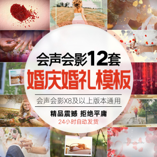 会声会影婚礼片头婚庆电子相册绘声绘影模板婚纱照片开场视频素材
