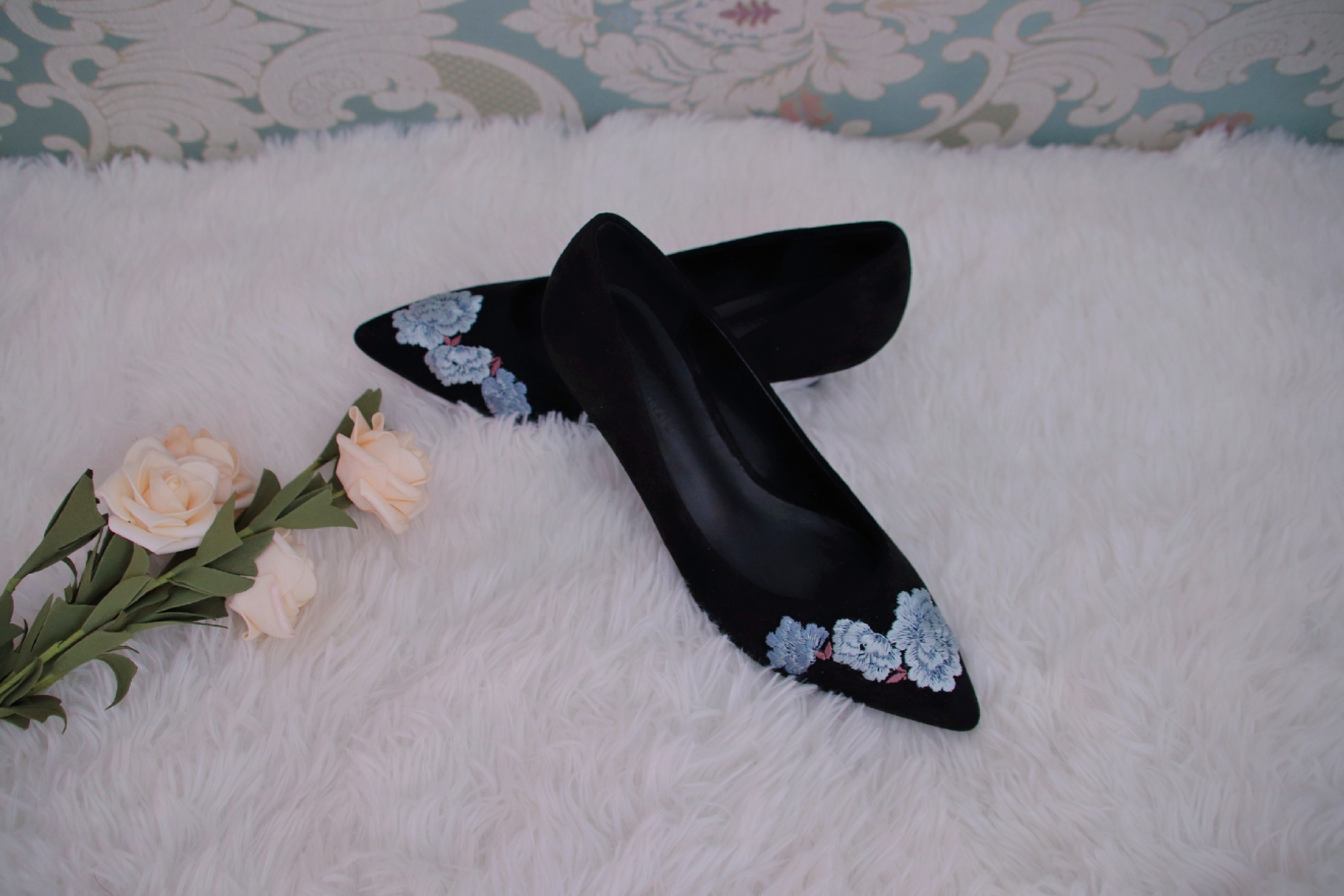 vintage甜瑶家《琼落》复古尖头猫跟真皮刺绣绒面细跟旗袍鞋单鞋|ruв категории Женская обувь, 低帮鞋, 穆勒鞋 - от Buy2taobao.com для оказания профессиональной услуги покупки агента Taobao