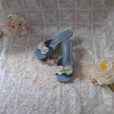 vintage甜瑶家方头细跟方头凉拖