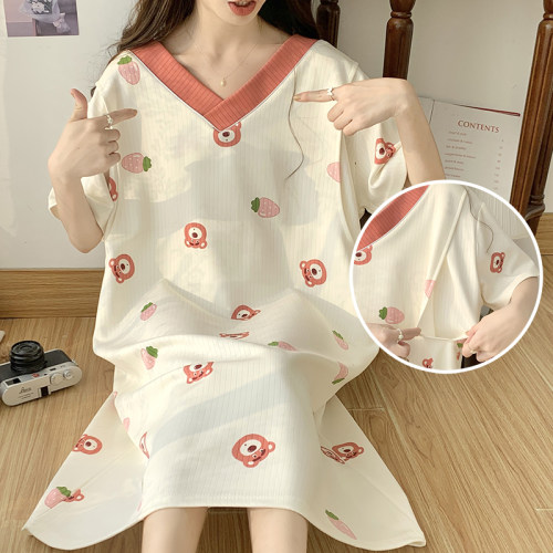 夏季短袖孕妇待产哺乳睡裙超大码