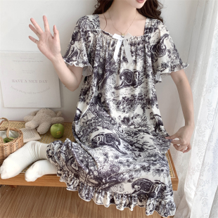 夏季新款超大码胖mm莫代尔短袖睡裙女夏天宽松显瘦孕妇连衣裙睡衣