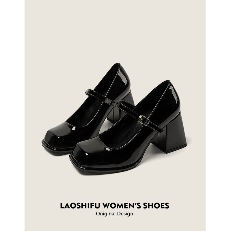 Z法式方头玛丽珍小皮鞋女2024新款辣妹风日系JK粗跟单鞋漆皮高跟