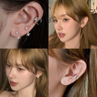 hucares「四芒流星」定制超精致后挂式耳钉简约精致小巧日常通勤