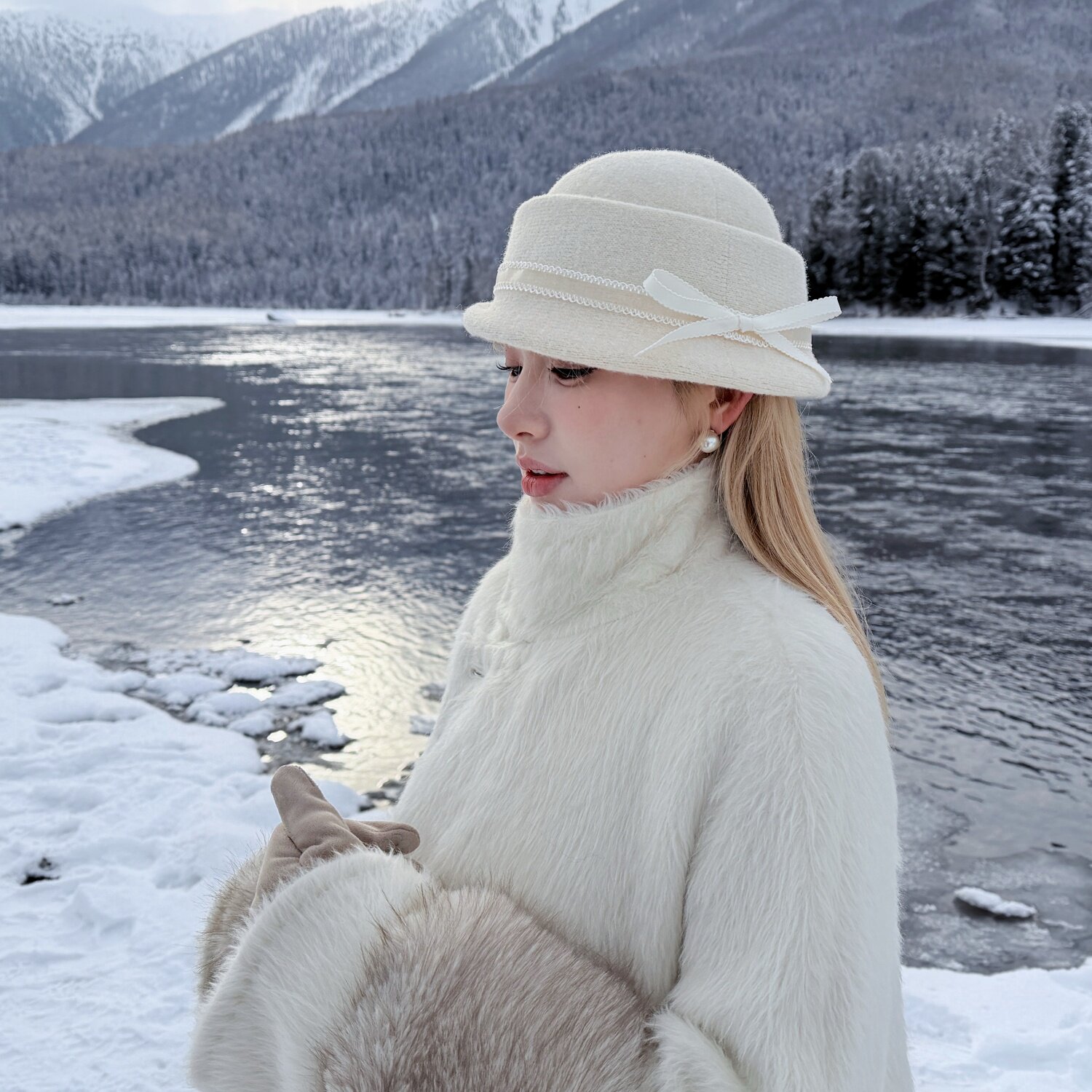 hucares 「冬日白茶」赫本风礼帽 毛呢渔夫帽 秋冬复古显气质时尚 - hucares出品