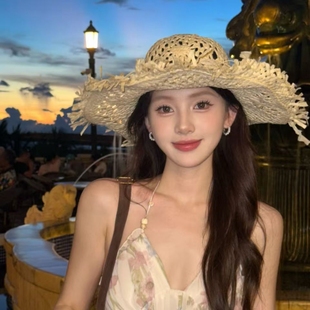 hucares「贝吻日光草帽」定制巨大显脸小草帽附带海星贝壳设计感