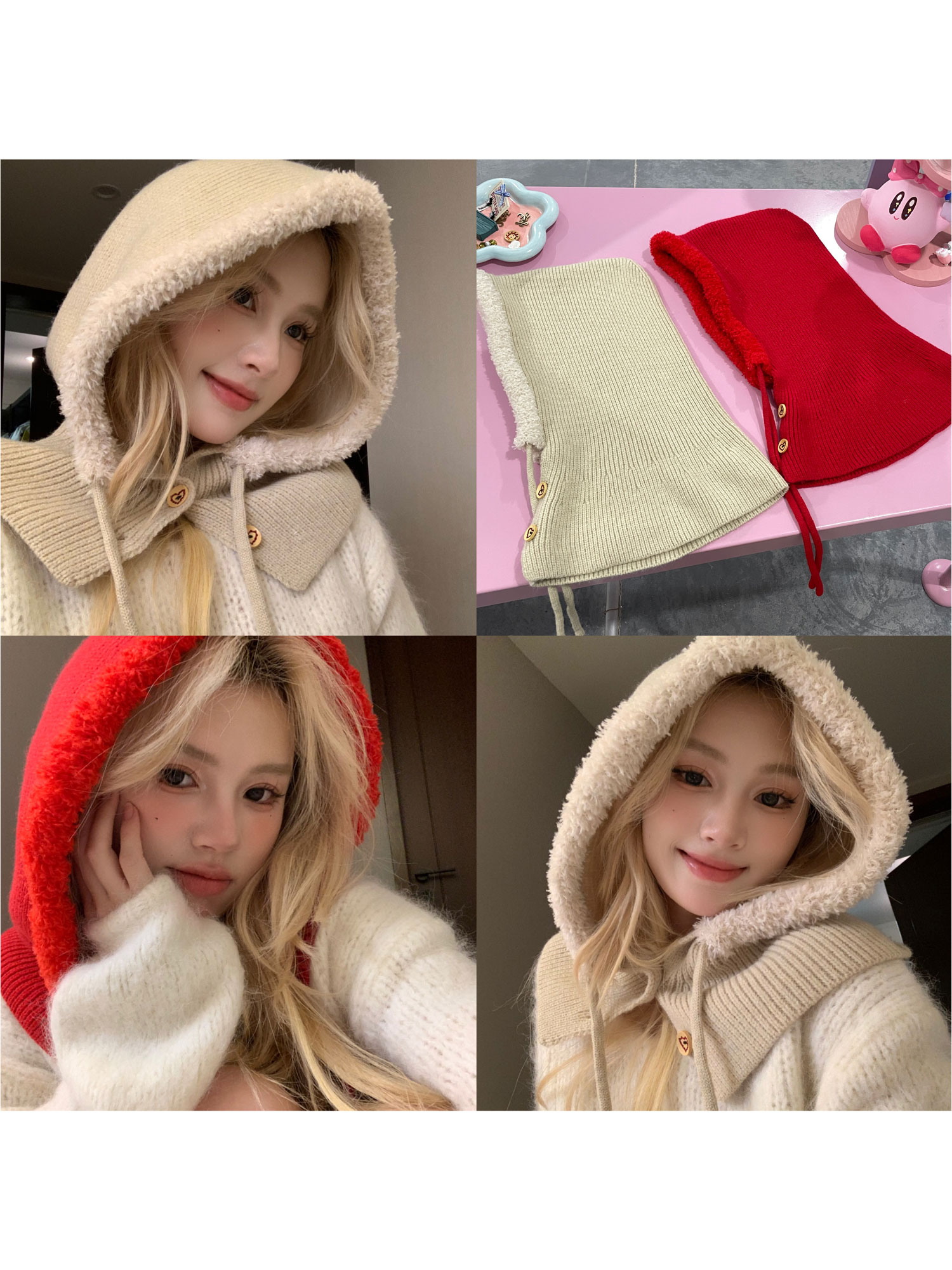 hucares自制「休闲脑袋」加大加深围脖连帽一体可爱毛茸茸连帽大