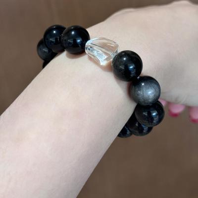 hucares「光辉荣耀」原创14mm高货银耀石情侣手串手饰品新中式