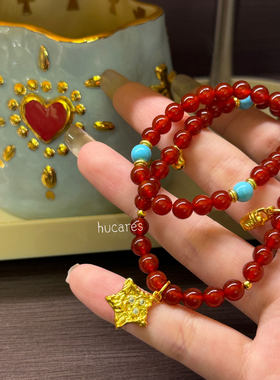 hucares「水红车厘子」原创红玛瑙手串疗愈水晶中国红小众高质感