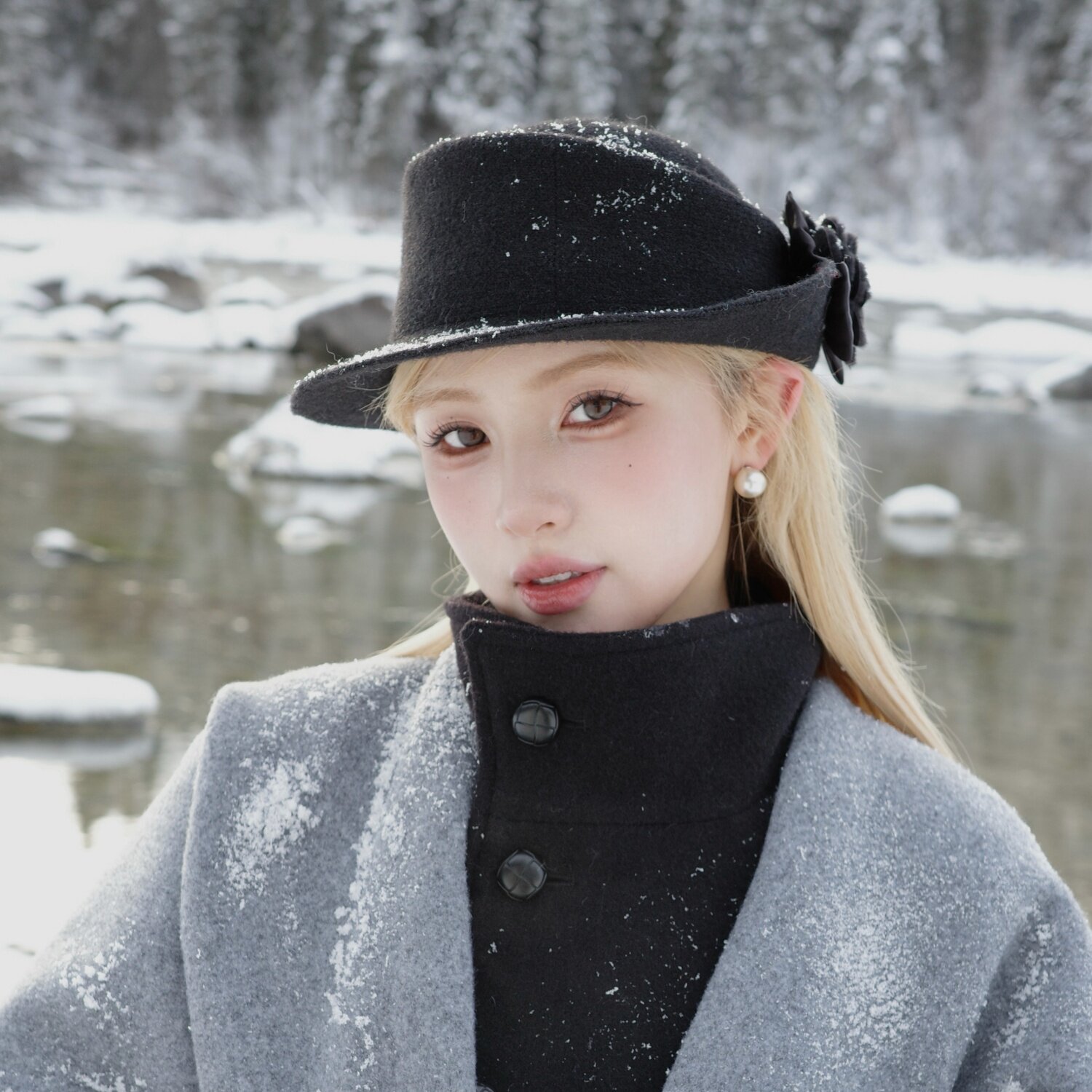 hucares 「黑珍珠」du家定制黑色礼帽法式复古秋冬高级感卷边