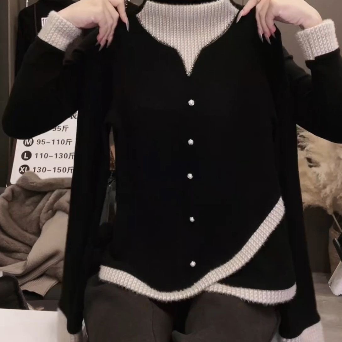 2025冬季新款半高领小香风排扣拼色时尚百搭显瘦打底衫女上衣,女装/女士精品,衬衫,淘宝优惠券,粉丝福利购,淘宝优惠卷