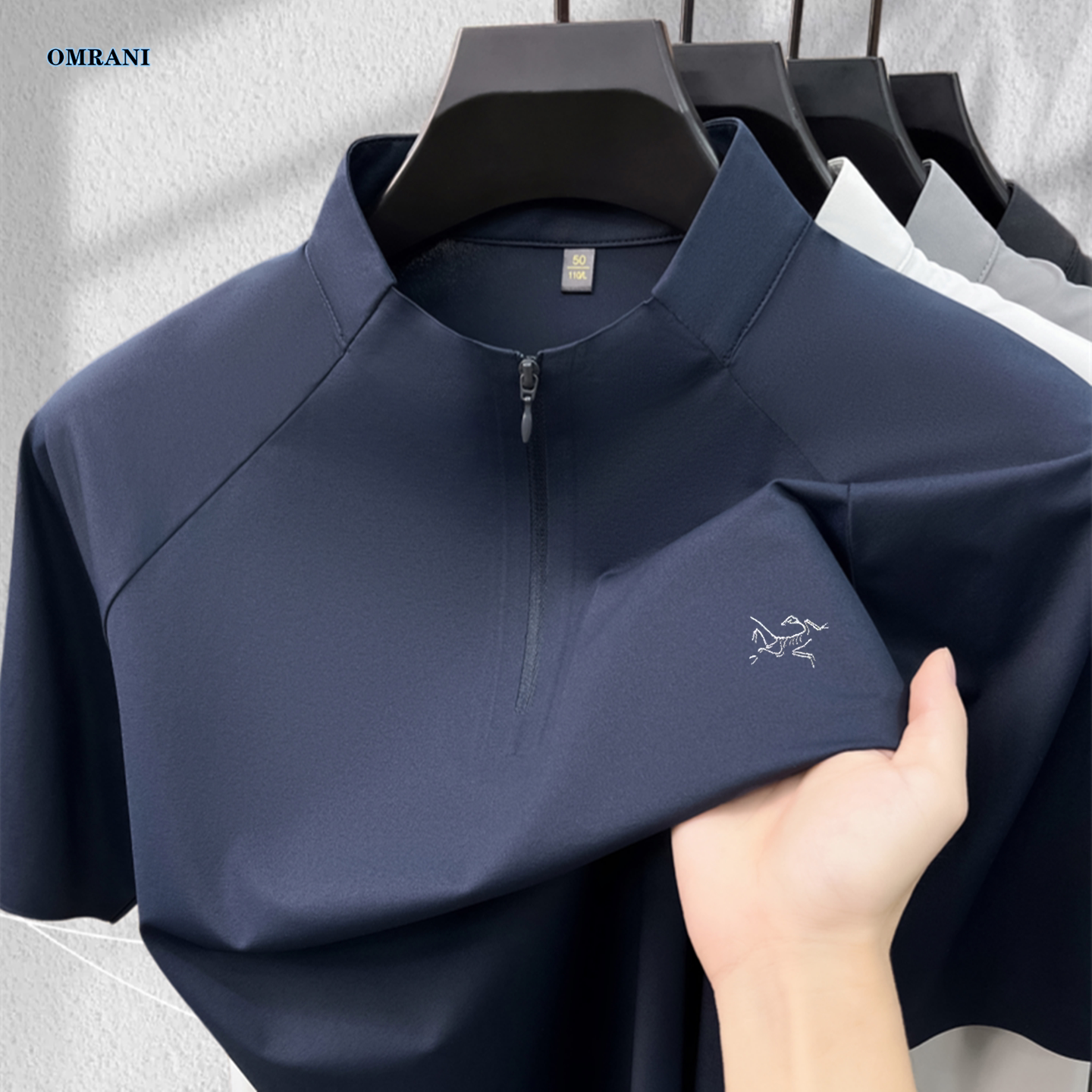 OMRANI短袖半拉链T恤男2026夏季新款户外运动休闲速干骑行服上衣