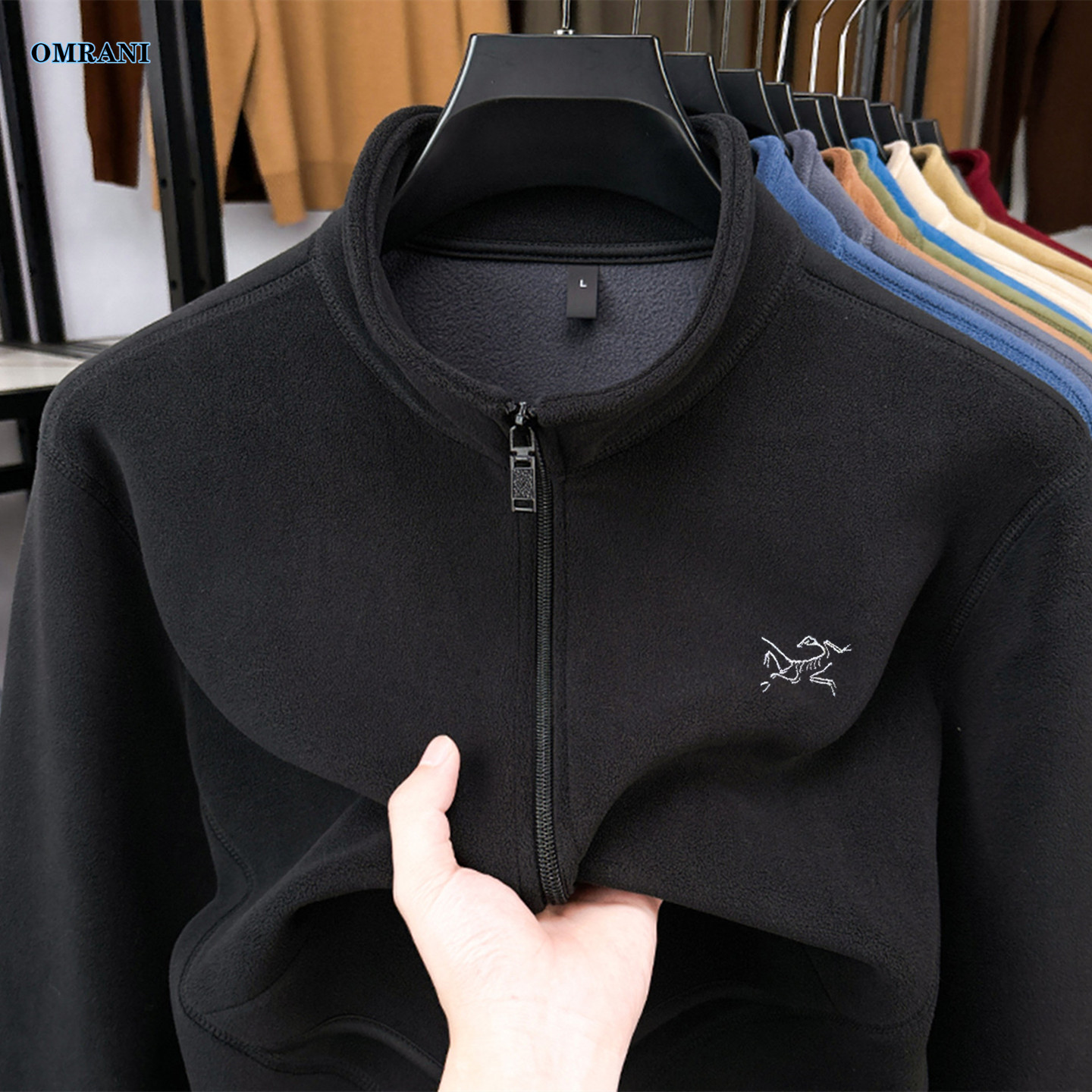 OMRANI男士抓绒卫衣立领夹克外套