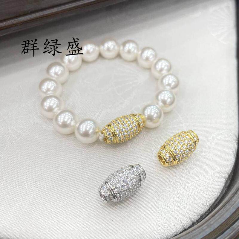 群绿盛S925纯银镶钻饰品扣diy珍珠毛衣链扣螺丝扣头轻奢收尾扣子