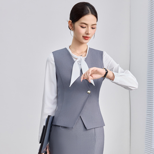 秋季新款商务风职业装女马甲套装工作服前台接待气质三件套套裙