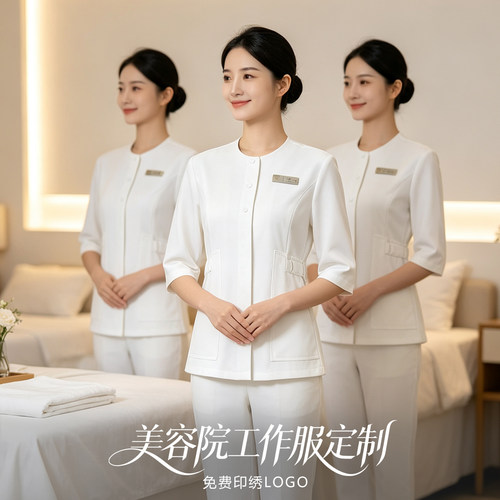 高端白色中袖美容师职业套装