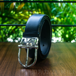 男裤 皮带十字纹真皮简约马蹄纯铜针扣腰带时尚 带牛皮带35 男士 新款