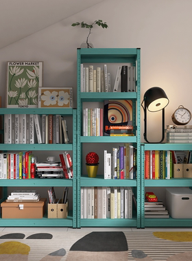 峰阳蓝色书架置物架落地多层家用钢制客厅靠墙儿童学生收纳书柜m1