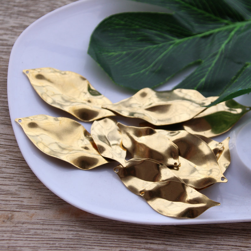 diy纯铜光面树叶立体项链发簪
