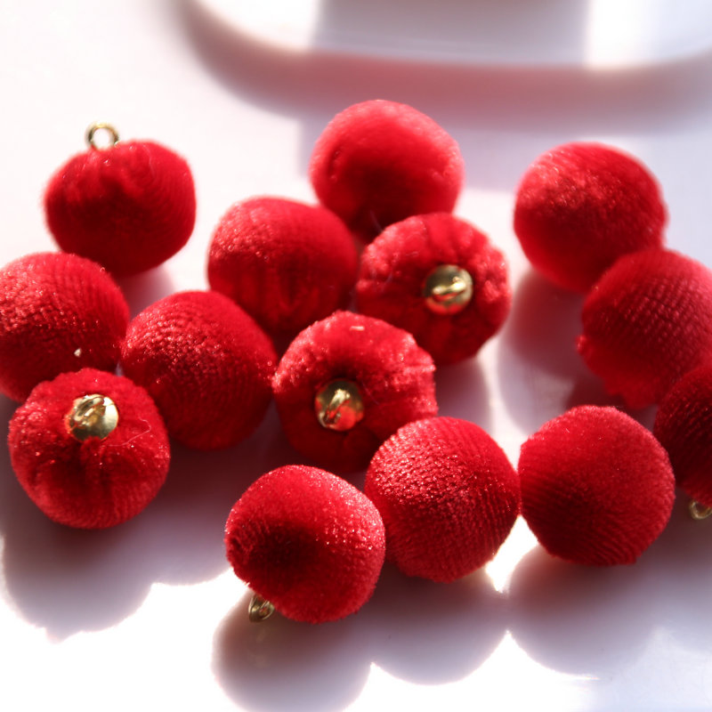 布圆球吊坠15mm大红色金丝绒球挂坠耳饰项链服饰配件diy手工材料