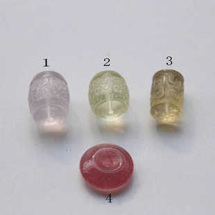 天然水晶粉黄雕纹桶珠配件通孔吊坠项链手串DIY串珠编绳文玩配饰