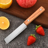 高硬度不锈钢平头水果刀瓜果刀锋利家用木柄水果刀户外平头小刀