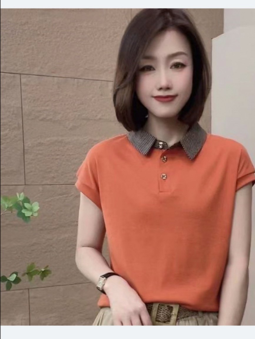 夏装女 t恤妈妈装 中年妈妈撞色POLO衫洋气百搭遮肚显瘦 翻领上衣