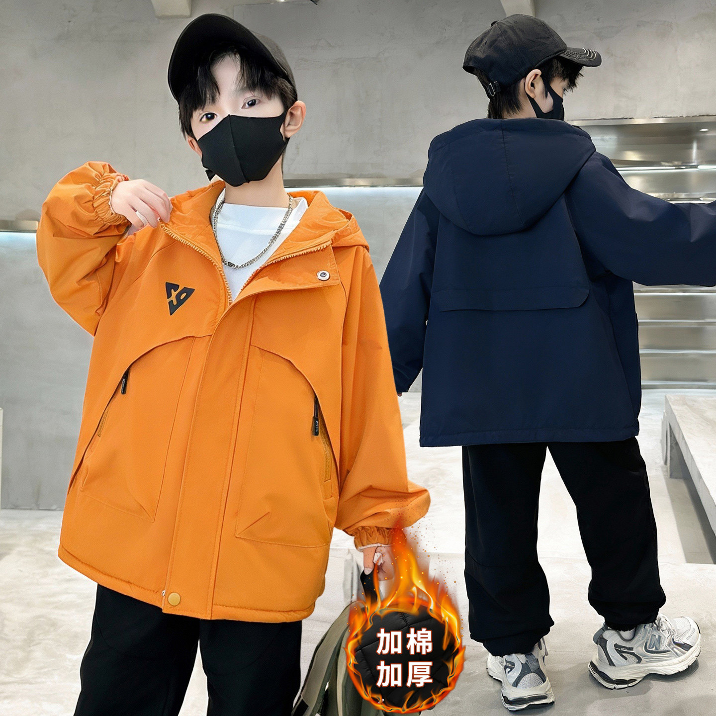 加绒加厚加棉棉服纯色棉袄