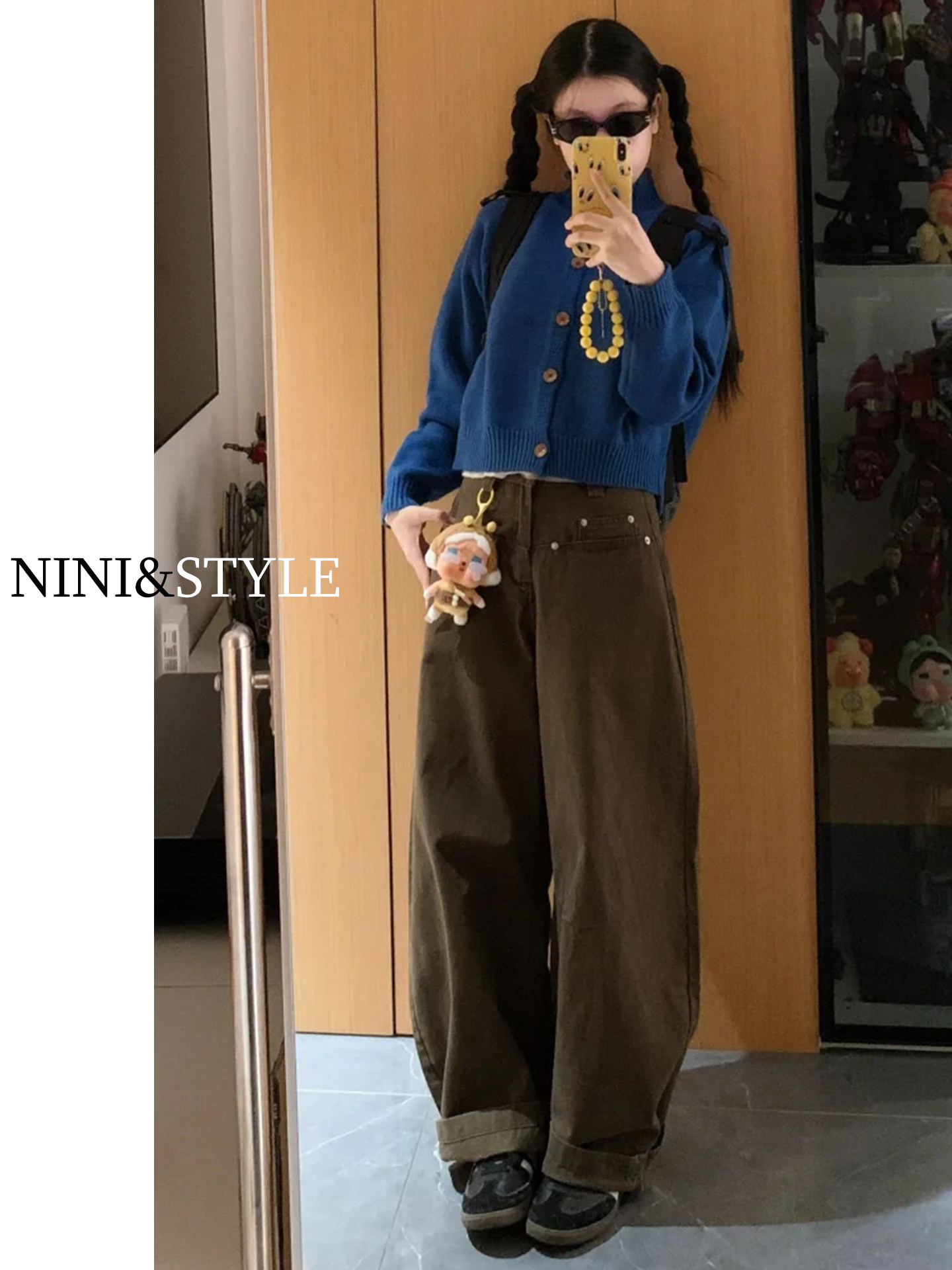 Brown American-Style Workwear Wide-Leg Jeans for Women, 2025 Autumn New Coffee-Colored High-Waisted Straight Loose Scimitar Pants