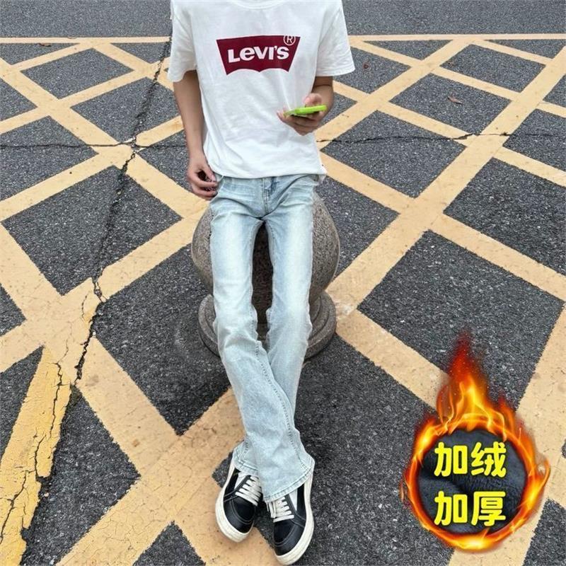 浅蓝色弹力牛仔裤男冬季加