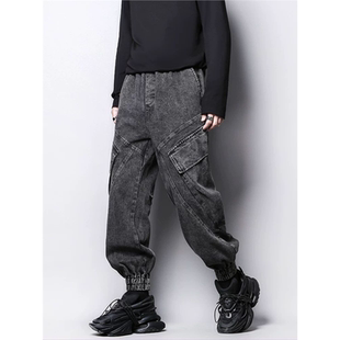 设计锥形宽松休闲百搭束脚裤 秋冬美式 潮牌重磅水洗复古机能阔腿裤