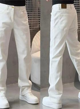 2025秋季白色显瘦潮流牛仔裤男帅气极简风休闲长裤欧货百搭直筒裤