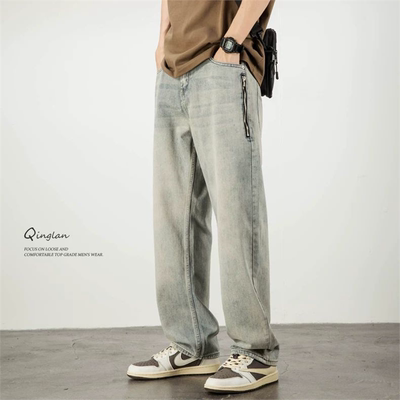 高端水洗牛仔裤男宽松直筒