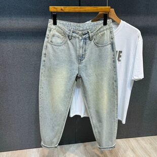 浅色设计感160小个子男九分裤 潮牌高端宽松直筒锥形短腿显瘦哈伦