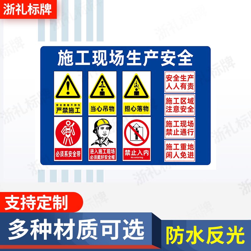 建筑工程标志牌施工警示牌工地安全标识牌必须戴安全帽警示提示牌