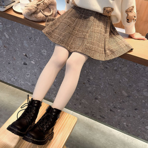 女童裙子秋冬2023新款儿童半身裙秋季格子裙中大童毛呢裙冬装短裙