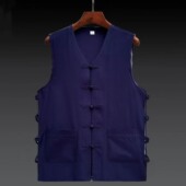 男士 老头衫 棉麻马甲坎肩棉麻背心汗衫 马褂无袖 男复古盘扣中式 夏季