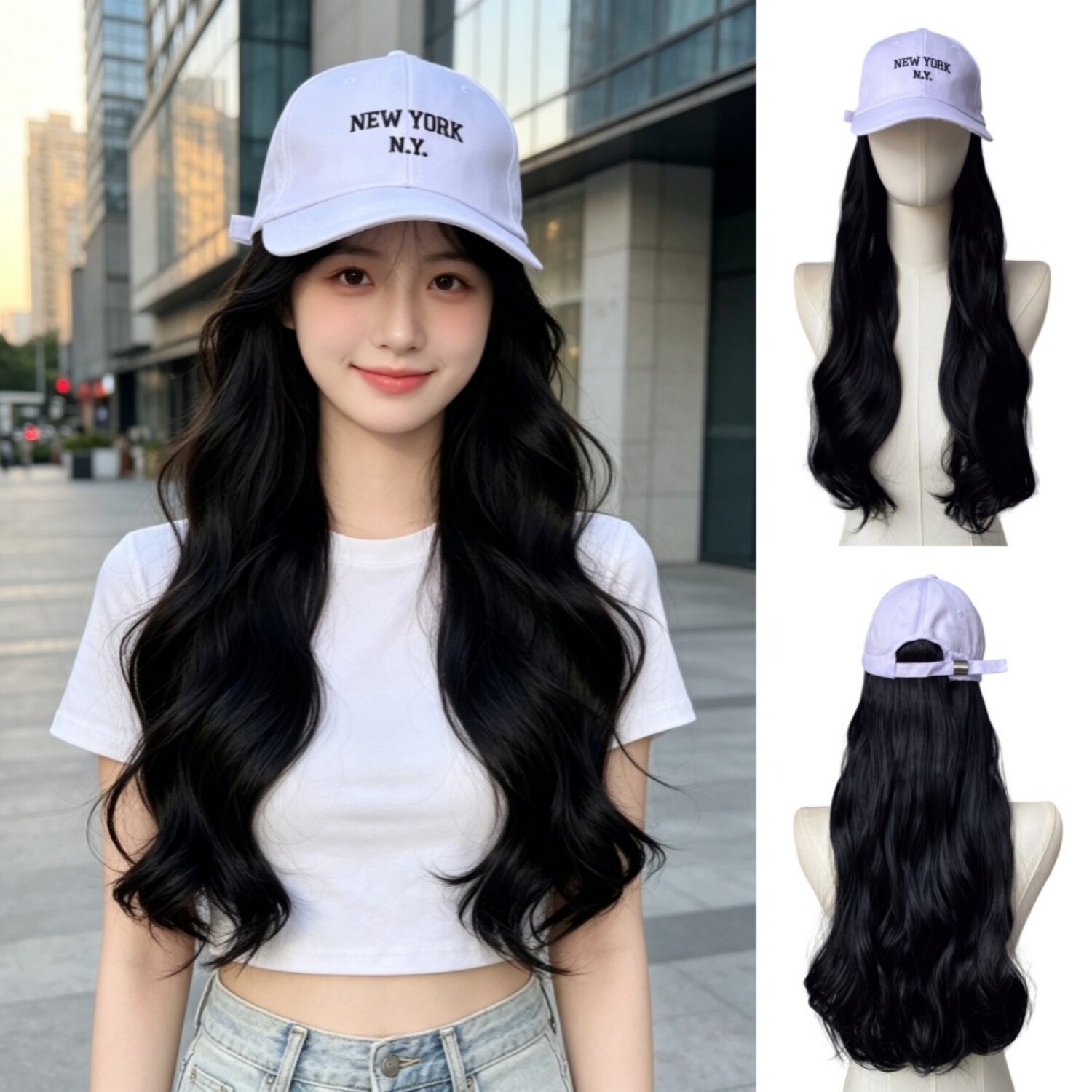 帽子假发一体式女韩系大波浪百搭棒球帽仿真蓬松高颅顶假发全头套