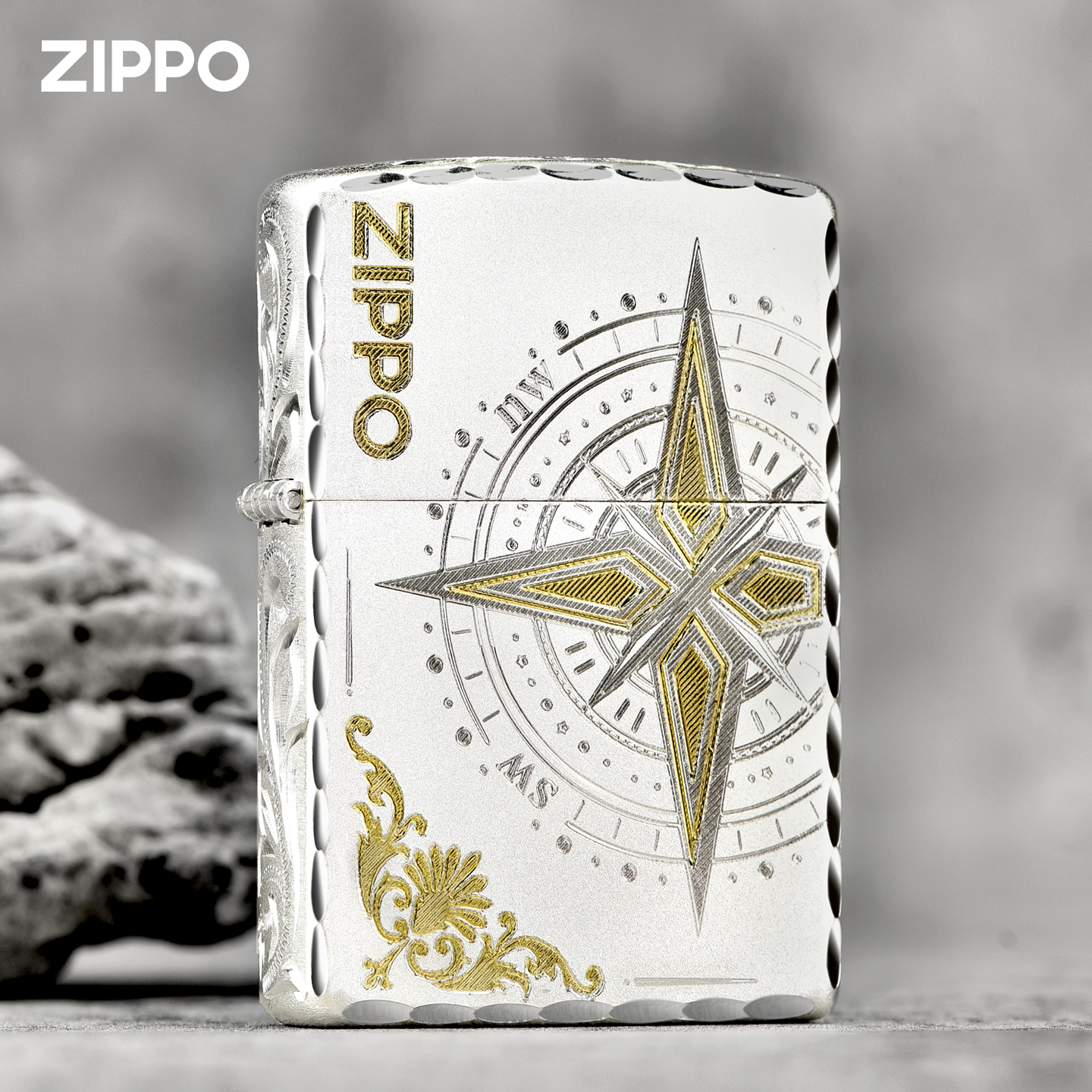 ZIPPO打火机精雕镀银爱情指南针正品防风煤油刻字男士火机送男友