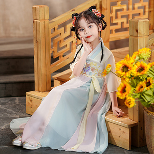 儿童汉服女童日常高端春夏款古装短袖超仙唐装古风演出服小女孩秋