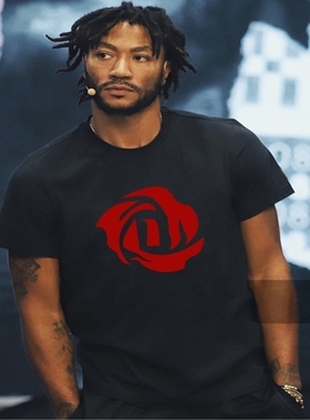 篮球体育罗斯玫瑰logo印花短袖t恤宽松纯棉运动休闲装半袖体恤衫